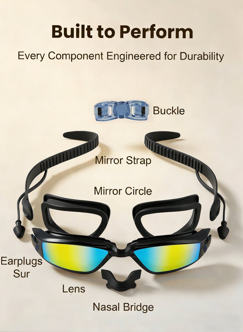 Axpeih 5-in-1 Anti-Fog Pro Swim Goggles Set for Adults with Silicone Swim Cap, Anti-Fog UV Protection, Clear Vision, 180° Panoramic, Durable PC Material - Waterproof Swimming Accessories Kit with Carry Case, Nose Clip, & Earplugs (Black) - Image 3